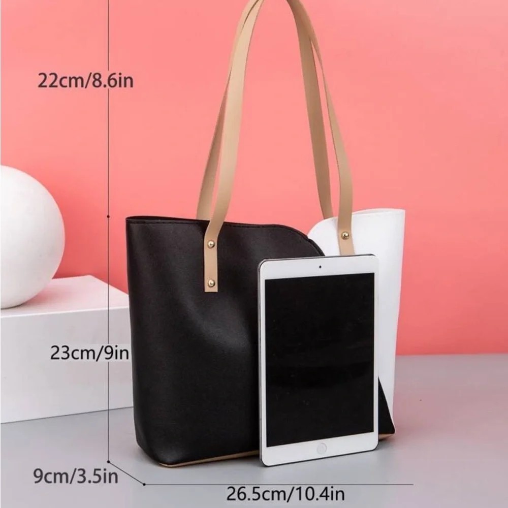 ⚠️Clearance White And Black Colorblock Shoulder Tote Bag - Picture 5 of 6